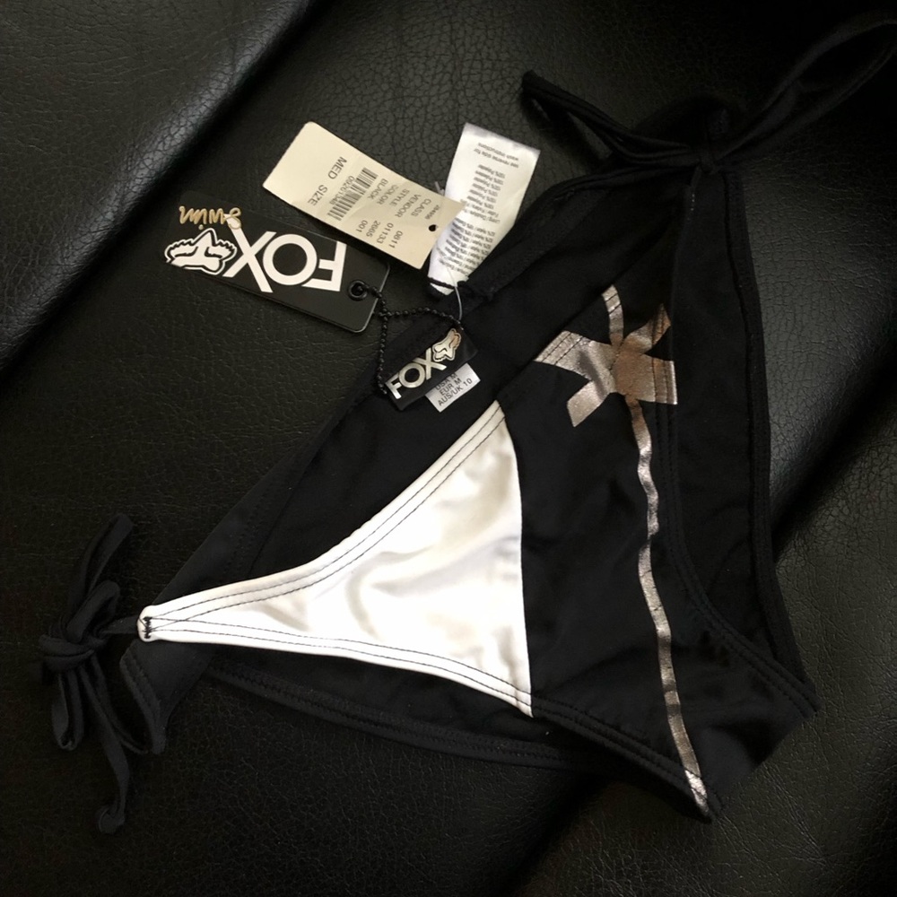 Fox Racing Swim Swimsuit bikini bottom Black Silver White Medium NWT From Pacsun